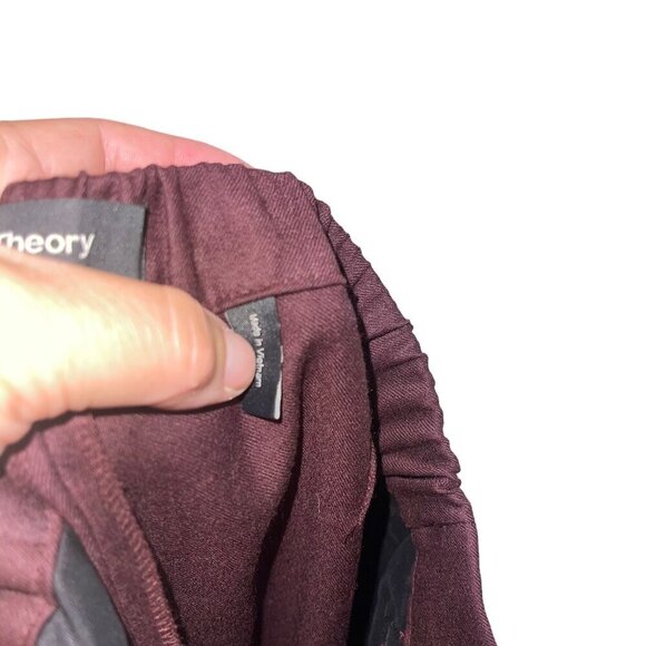 Theory Womens Pants Size 00 Burgundy Sleek Flannel Slim Fit Mid Rise Cropped - Picture 6 of 8